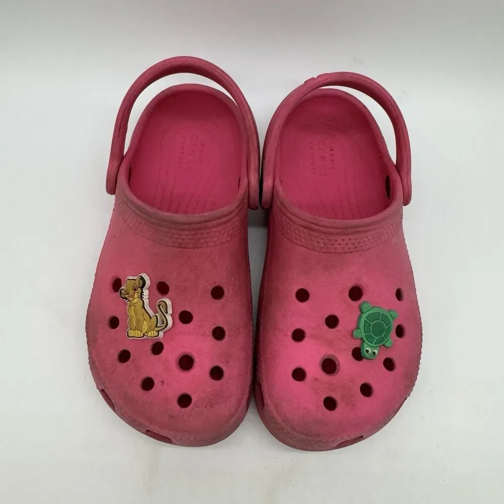 Crocs Iconic Comfort Hot Pink Clogs Girl's C 11 Beachcore Water Sandals Jibbitz